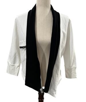 NEW NWT Chaser Black and White Open Front 3/4 Sleeve Jacket Size L